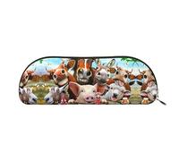 COMAAM Library Bookshelf Book Leather Half Round Storage Bag Large Capacity Pen Pencil Bag adatto per riporre penne e cosmetici, Animali della fattoria, Taglia unica, Astuccio portamatite