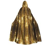 COMAAM Mantello con cappuccio con microfono con note musicali per adulti, adatto per giochi di ruolo a feste di Halloween, ecc., Glitter oro paillettes, One Size Plus Tall