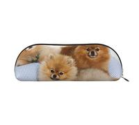 COMAAM Simpatico astuccio in pelle Pomerania, semicircolare, grande capacità, adatto per riporre penne e cosmetici, Carino Pomerania, Taglia unica, Astuccio portamatite
