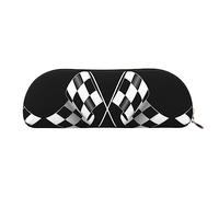 COMAAM Simpatico astuccio in pelle Pomerania, semicircolare, grande capacità, adatto per riporre penne e cosmetici, Formula Bianca Nero A Scacchi Bandiere Pattern, Taglia unica, Astuccio portamatite
