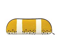 COMAAM Simpatico astuccio in pelle Pomerania, semicircolare, grande capacità, adatto per riporre penne e cosmetici, Giallo senape e nero, Taglia unica, Astuccio portamatite