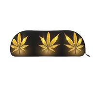 COMAAM Simpatico astuccio in pelle Pomerania, semicircolare, grande capacità, adatto per riporre penne e cosmetici, Cannabis dorata, Taglia unica, Astuccio portamatite