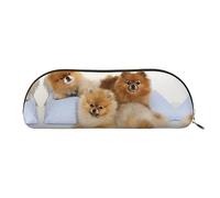 COMAAM Simpatico astuccio in pelle Pomerania, semicircolare, grande capacità, adatto per riporre penne e cosmetici, Carino Pomerania, Taglia unica, Astuccio portamatite