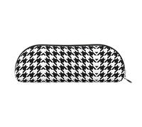 COMAAM Skunk - Astuccio in pelle semicircolare per penne e matite, grande capacità, adatto per riporre penne e cosmetici, Pied-de-poule nero, Taglia unica, Astuccio portamatite
