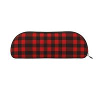 COMAAM Skunk - Astuccio in pelle semicircolare per penne e matite, grande capacità, adatto per riporre penne e cosmetici, Plaid rosso e nero, Taglia unica, Astuccio portamatite