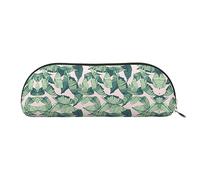 COMAAM Skunk - Astuccio in pelle semicircolare per penne e matite, grande capacità, adatto per riporre penne e cosmetici, Verde Palma Foglie Rosa, Taglia unica, Astuccio portamatite