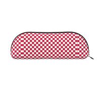 COMAAM Skunk - Astuccio in pelle semicircolare per penne e matite, grande capacità, adatto per riporre penne e cosmetici, rosso bianco, Taglia unica, Astuccio portamatite