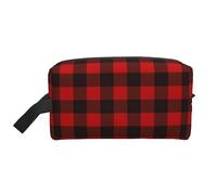COMAAM Skunk - Borsa da viaggio portatile di grande capacità, per cosmetici e articoli per il lavaggio, Plaid Rosso E Nero, Taglia unica