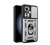 COMAKU Cover Armor per Oppo Reno11 F 5G / Reno 11F 5G, Custodia TPU+PC Antiurto con Scorrevole Cover Anello Supporto - Argento