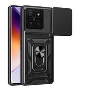 COMAKU Cover Armor per Xiaomi 14T Pro 5G, Custodia TPU+PC Antiurto con Scorrevole Cover Anello Supporto - Nero
