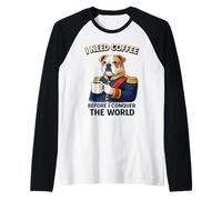 Comandante del Bulldog Inglese con caffè Amante dei Cani Maglia con Maniche Raglan