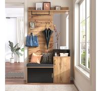 Comanlai 105x40x191,5 cm Set armadio, panca armadio corridoio, scarpiera, appendiabiti a parete, con 4 ganci appendiabiti, specchio