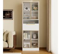 Comanlai 60×35×180 cm di altezza, vetrina, credenza, mobile da cucina, con 4 ante, frontale in vetro, LED Bluetooth a 16 colori