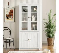 Comanlai 80x34x171 cm Mobile alto in legno, vetrina, con vetro e 2 ante in legno, maniglie in rame, spazio di archiviazione elegante