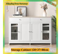 Comanlai Credenza moderna con 2 cassetti e 4 ante in vetro, mobiletto portaoggetti in venature del legno per soggiorno o sala da pranzo, 120×37×80 cm