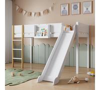 Comanlai Letto a castello per bambini 90x200 cm, letto a soppalco, con scala dritta a tre gradini, scivolo e ripiano rimovibile, per ragazzi, ragazze