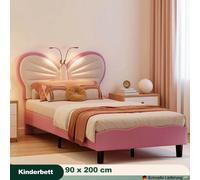 Comanlai Letto per bambini Testiera a farfalla con luce di lettura a LED Letto imbottito in velluto 90x200 cm Struttura letto singolo per ragazza