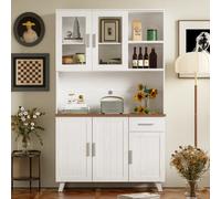 Comanlai Mobile da cucina, grande vetrina in legno con cassetti, ripiani aperti, ante in vetro, per la sala da pranzo di casa, il soggiorno