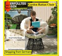 Comanlai Sedia da giardino in rattan con cuscino e vassoio, rotazione a 360 gradi, poltrona lounge, sedia girevole con struttura in metallo, sedia rilassante