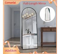 Comanlai Specchio a figura intera 162x53 cm, specchio per trucco in vetro temperato, specchio da pavimento, da terra, da appendere, inclinabile, alluminio semplice