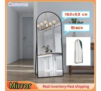 Comanlai Specchio completo per tutto il corpo 162 x 53 cm, Specchio da terra per appendere, stare o appoggiarsi, Cornice in lega di alluminio nera, per soggiorno