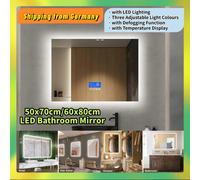 Comanlai Specchio da bagno a LED 50x70 cm/60x80 cm con funzione antiappannamento e display della temperatura, specchio da parete con interruttore tattile 60x80cm