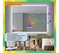 Comanlai Specchio da bagno a LED 80x100 cm con funzione antiappannamento e display della temperatura, specchio da parete con altoparlante Bluetooth