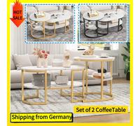 Comanlai Tavolino da caffè moderno bianco 2 pezzi, tavolino laterale, set di 2 tavolini da caffè per soggiorno, mobili da soggiorno, supporto in metallo nero Black