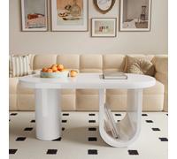 Comanlai Tavolino da caffè ovale da 98,5x53,5x42 cm, tavolino laterale, con robuste gambe a forma di U, spazio di archiviazione spazioso, per soggiorno, bianco