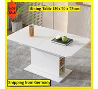 Comanlai Tavolo da pranzo allungabile con spazio di archiviazione, tavolo da pranzo rettangolare, tavolino da caffè, tavolo da pranzo multifunzionale, bianco