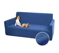 Comart - Copri Divano Bright - Copridivano Elasticizzato con Braccioli - Copertura Divano in Poliestere - Antigraffio - Antimacchia - Lavabile in Lavatrice - Antiscivolo - Blu - Divano 3 Posti