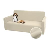 Comart - Copri Divano Bright - Copridivano Elasticizzato con Braccioli - Copertura Divano in Poliestere - Antigraffio - Antimacchia - Lavabile in Lavatrice - Antiscivolo - Panna - Divano 3 Posti