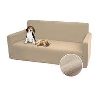 Comart - Copri Divano Bright - Copridivano Elasticizzato con Braccioli - Copertura Divano in Poliestere - Antigraffio - Antimacchia - Lavabile in Lavatrice - Antiscivolo - Beige - Divano 3 Posti