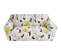 Comart - Copridivano Fashion - Copri Divano 2 Posti - Elasticizzato con Braccioli - Cover Antiscivolo - Copertura Antimacchia e Antigraffio - Traspirante - Lavabile in Lavatrice - Fiori Panna