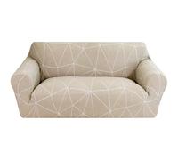 Comart - Copridivano Fashion - Copri Divano 3 Posti - Elasticizzato con Braccioli - Cover Antiscivolo - Copertura Antimacchia e Antigraffio - Traspirante - Lavabile in Lavatrice - Geometrico Beige