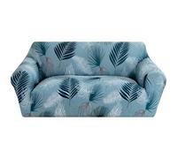 Comart - Copridivano Fashion - Copri Divano 4 Posti - Elasticizzato con Braccioli - Cover Antiscivolo - Copertura Antimacchia e Antigraffio - Traspirante - Lavabile in Lavatrice - Foglie Azzurre