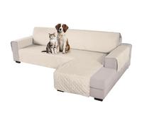 Comart - Copridivano Majestic - Copri Divano Angolare con Braccioli - Telo Trapuntato - Reversibile - Antigraffio - Lavabile in Lavatrice - Antiscivolo - Panna - Divano con Penisola 4 Posti