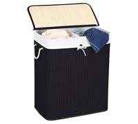 Comart - Portabiancheria Bamboo - 100 L - 2 Scomparti - Cesto Salvaspazio - Pieghevole - con Coperchio e Maniglie - Fodera Interna Rimovibile - Porta Panni e Bucato - per Lavanderia e Bagno - Nero