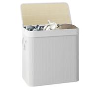 Comart - Portabiancheria Bamboo - 150 L - 3 Scomparti - Cesto Salvaspazio - Pieghevole - con Coperchio e Maniglie - Fodera Interna Rimovibile - Porta Panni e Bucato - per Lavanderia e Bagno - Bianco