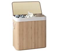 Comart - Portabiancheria Bamboo - 150 L - 3 Scomparti - Cesto Salvaspazio - Pieghevole - con Coperchio e Maniglie - Fodera Interna Rimovibile - Porta Panni e Bucato - per Lavanderia e Bagno - Natural