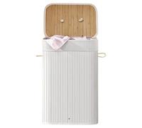 Comart - Portabiancheria Bamboo - 72 L - 1 Scomparto - Cesto Salvaspazio - Pieghevole - con Coperchio e Maniglie - Fodera Interna Rimovibile - Porta Panni e Bucato - per Lavanderia e Bagno - Bianco