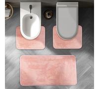 Comart - Set Tappeti Bagno Tahiti - Tris Tappetini Assorbenti: 1 Rettangolare 45x75 cm + 2 Giro Water 45x37.5 cm - Asciugatura Rapida - Salvaspazio - Antiscivolo - Lavabile in Lavatrice - Rosa