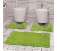 Comart - Set Tappeti Nicole da Bagno - Tre Pezzi - Tappetino Rettangolare 50x80 cm + Due Girowater 50x40 cm - Tris Antiscivolo ad Asciugatura Rapida - Traspiranti - Lavabili in Lavatrice - Verde