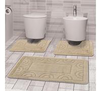 Comart - Set Tappeti Nicole da Bagno - Tre Pezzi - Tappetino Rettangolare 50x80 cm + Due Girowater 50x40 cm - Tris Antiscivolo ad Asciugatura Rapida - Traspiranti - Lavabili in Lavatrice - Beige