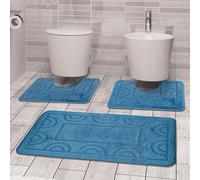 Comart - Set Tappeti Nicole da Bagno - Tre Pezzi - Tappetino Rettangolare 50x80 cm + Due Girowater 50x40 cm - Tris Antiscivolo ad Asciugatura Rapida - Traspiranti - Lavabili in Lavatrice - Azzurro