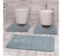 Comart - Set Tappeti Nicole da Bagno - Tre Pezzi - Tappetino Rettangolare 50x80 cm + Due Girowater 50x40 cm - Tris Antiscivolo ad Asciugatura Rapida - Traspiranti - Lavabili in Lavatrice - Grigio