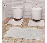 Comart - Set Tappeti Ocean Bagno - Tris Tappeti Bagno: Un Tappeto Rettangolare 45x75 cm + Due Giro Water o Bidet 45x75 cm - Soffici e Morbidi - Sottili e Antiscivolo - Lavabili in Lavatrice - Naturale