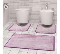Comart - Set Tappeti Ocean Bagno - Tris Tappetini Bagno: Un Tappeto Rettangolare 45x75 cm + Due Giro Water o Bidet 45x75 cm - Soffici e Morbidi - Sottili e Antiscivolo - Lavabili in Lavatrice - Lilla