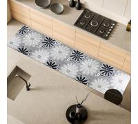 Comart - Tappeto Cucina Malaga - Passatoia 100% PVC - Antimacchia - Antiscivolo - Impermeabile - Tappetino Lavabile in Lavatrice - Corsia Moderna per Cucina e Corridoio - Fiori Neri - 55x270 cm