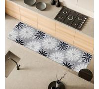 Comart - Tappeto Cucina Malaga - Passatoia 100% PVC - Antimacchia - Antiscivolo - Impermeabile - Tappetino Lavabile in Lavatrice - Corsia Moderna per Cucina e Corridoio - Fiori Neri - 55x230 cm